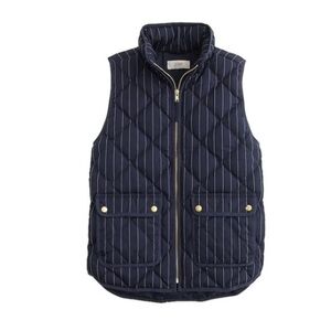J. Crew Navy Blue and White Pin-Striped Quilted Down Excursion Vest